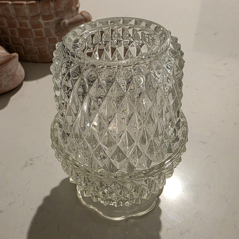 Vintage Clear Indiana Glass Diamond Point Fairy Light Lamp